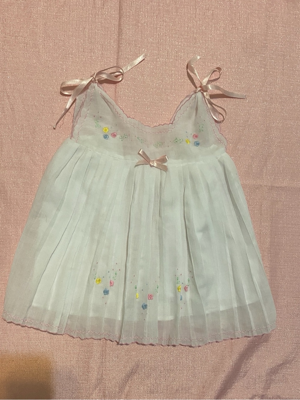 White Embroidered Tie-Strap Girls' Dress